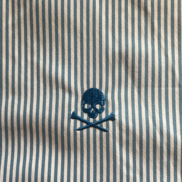 G/Fore mens M blue & white striped performance button down shirt golf NWOT - Picture 4 of 8